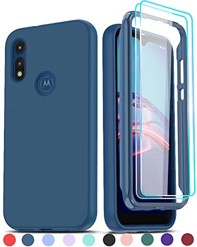 LeYi for Moto E Phone Case, Moto E Case with [2 x Tempered Glass Screen Protector] for Men, Full-Body Shockproof Soft Liquid Silicone Protective Phone Cover Case for Motorola Moto E 2020, Navy Blue