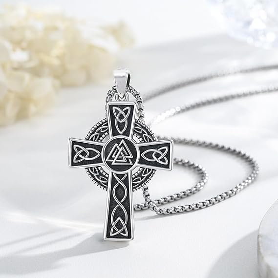 Men's Irish Cross Necklace Celtic Knot Cross Pendant Christian Religion Prayer Crucifix Jewelry Gift in Christmas Birthday Father Day - Image 2
