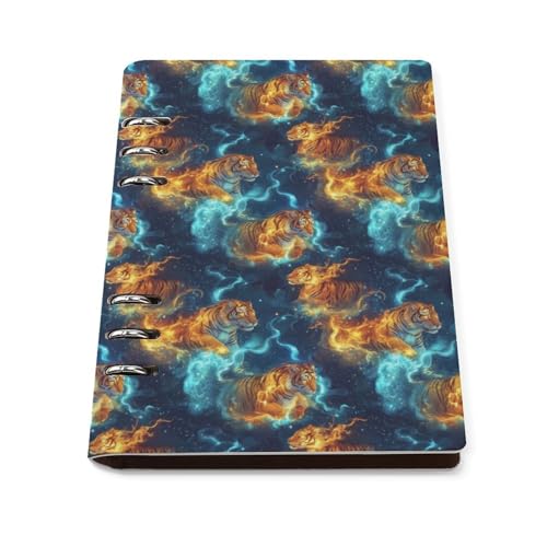 Carnet ligné A5 tigre rouge et bleu en cuir rechargeable de 90 pages