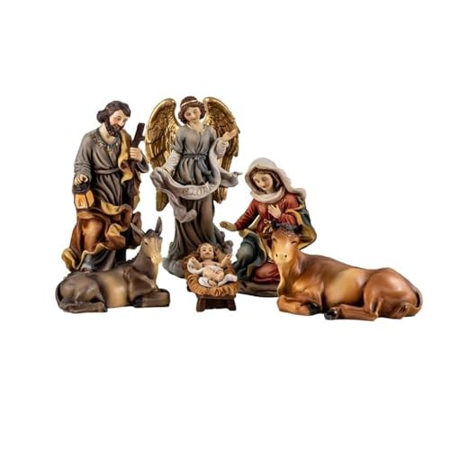 Inmaculada Romero IR Misterio Nacimiento Navidad 6 Piezas 16 cm. Figura Belén clásico Resina Sagrada Familia Ángel