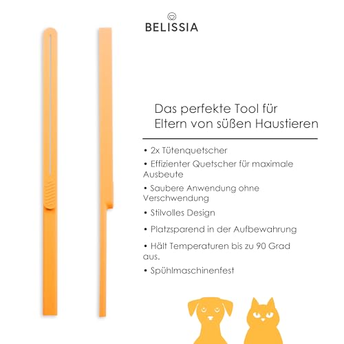 2 Stück - Tütenquetscher | Abstreifer / Ausquetscher für Nassfutter Beutel | Mandarinengelb | Spülmaschinenfeste Entleerungshilfe für Nassfutter in Sauce oder Gelee | Restloses entleeren der Beutel