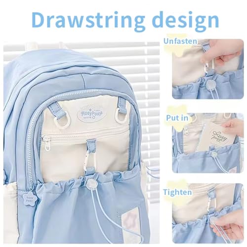 Rosy Posy Backpack, Rosyposy Cream Star Drawstring Backpack with Cute Removable Pouch, Waterproof Large Capacity (Blue)4