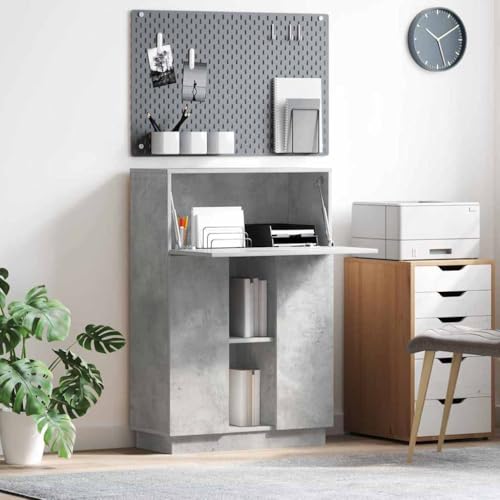 Zeiquah Escritorio hormigón gris madera 71,5 x 31,5 x 106,5 cm con estante y 3 puertas escritorio moderno para oficina, oficina en casa, dormitorio