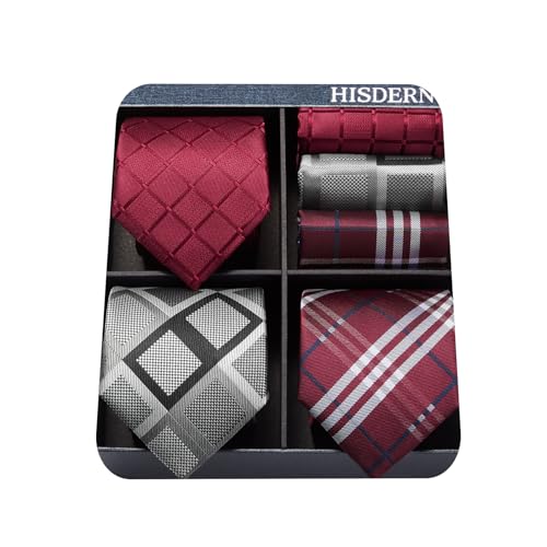 Image of HISDERN Mens Ties and Pocket Square Set Business Elegant Ties for Men Classic Lot 3 Pcs Wedding Party Neckties & Handkerchief
