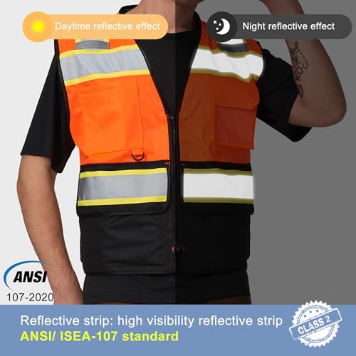 Image of A-SAFETY High Vis Reflective Safety Vest for Men Women Zipper Ipad Pockets Mesh Construction Apparel Neon Vest for Work