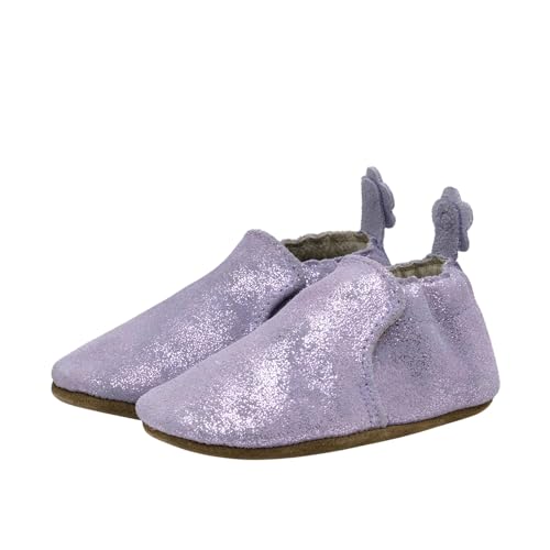 Robeez Baby Girls Soft Soles Slip-Resistant Crib Shoes Slippers for Infant and Toddler,Pretty Pearl Lavender Suede, 12-18 Months