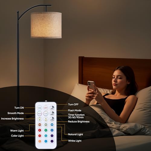 Image of Battery Operated Floor Lamp, RGB Dimmable Cordless Standing Lamp with Remote Control for Living Room, Tall Floor Lamp for Bedroom -Black