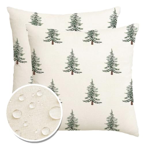 ARGOOFG Outdoor Christmas Pillow Covers 18x18 Inch Decorations Tree Decor White Throw Pillow Cases Xmas Winter Decorative Pillows for Couch Holiday