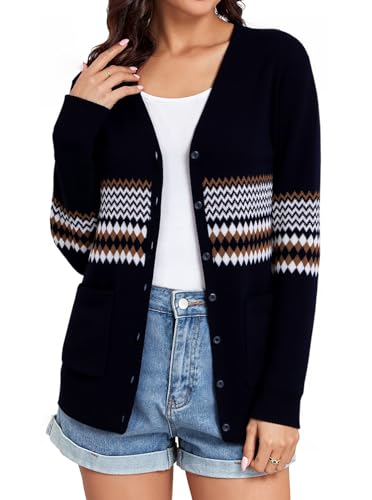 Image of Women's Lightweight Button Down Cardigan Sweaters Long Sleeve Classic V Neck Knit Soft Shrugs with Pocket