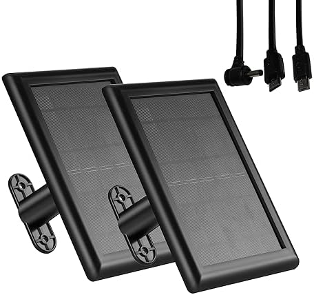 2 Pack Solar Panel for Ring Stick Up& Spotlight Outdoor Camera, Reolink Argus Pro, Rotatable Super Fast Charger for Ring Home Security Camera with Micro USB Type-C and 3.5mm Connector