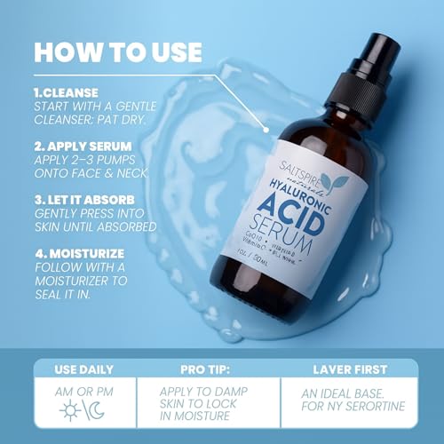Image of Hyaluronic Acid Serum - Deep Hydration Face Serum with Vitamin B5, Glycerin & Vitamin E | Plumps, Smooths & Restores Moisture Balance | 30 mL / 1 oz