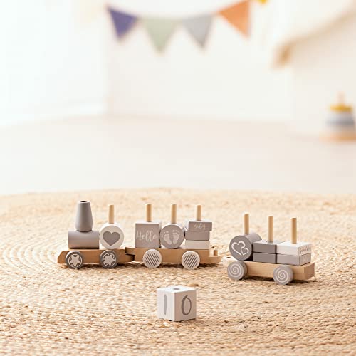 Navaris houten trein voor peuters - Speelgoedtrein van hout met blokken met tekst - Peuterspeelgoed - Decoratieve trein - 20 delen - Image 6