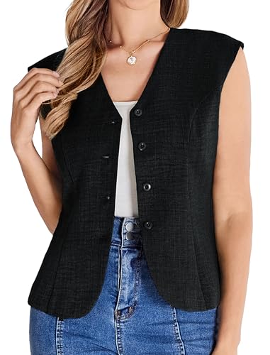 Belle Poque Women's Suit Vest Tops Business Casual V-Neck Vest Vintage Sleeveless Button Down Waist Tie Waistcoat Trendy2