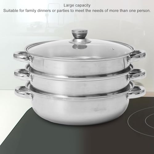 Natudeco Soup Steam Pot 3 Tier Thickened Stainless Steel Multifunctional Steamer 27cm Double Ear Steam Pot with Lid for Vegetables Seafood - Image 6