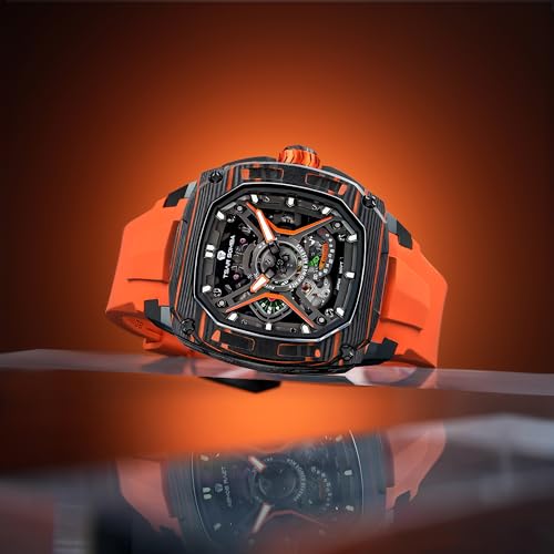 Image of TSAR BOMBA Luxury Mechanical Watches for Men with Carbon Fiber Case Men Wristwatch Luminous 5ATM Water Resistant Men's Watch with Fluorine Rubber Strap Great Gifts for Men