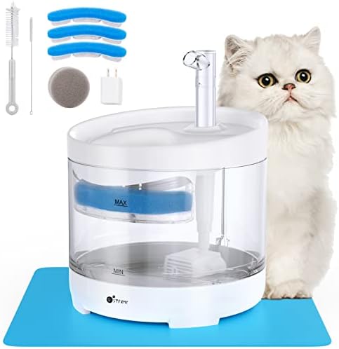 STFXMY Cat Water Fountain, 54oz/1.6L Pet Water Fountain Indoor, Ultra Quiet Automatic Pet Drinking Fountain with 3 Replacement Filters, Cleaning Brushes Kits and 1 Silicon Mat