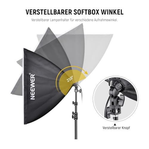NEEWER Softbox Beleuchtungsset, äquivalent zu 700W, 2er Pack 5700K LEDGlühbirnen, 24 x 24Zoll Softboxen mit E27 Fassung, Fotografie Dauerlichtset, Fotostudio Ausrüstung