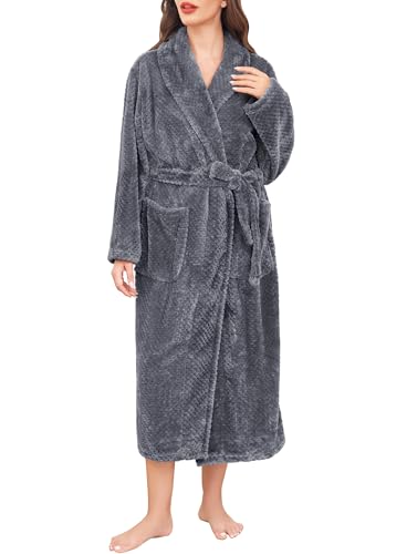 Sopesil Womens Dressing Gowns Fluffy Warm Ladies Bath Spa Robes Fleece Luxury Soft Bathrobe Loungewear Nightwear Comfortable Housecoat, Dark grey, M