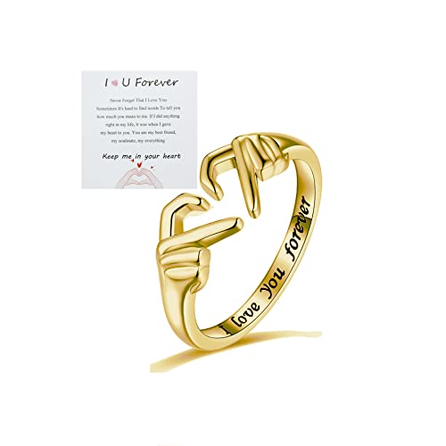 Adjustable Hand Heart Irish Claddagh Ring, Love Heart Claddagh Couple Ring Promise for Women, Heart Jewelry Valentine's Day Rings Mothers Day Valentines Holiday friends (Gold)