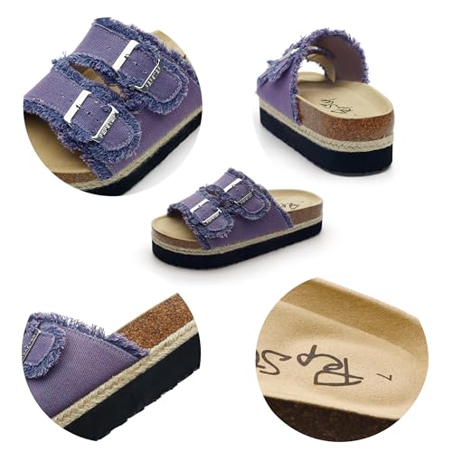Image of PepStep Slide Sandals for Women with Soft Cork Footbed and Strap, Ladies Fashion Platform Slide Sandals Comfortable Slip On Style