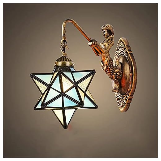 Tiffany Style Vägglampor, 20 cm Star Shade Vägglampa, Vintage målat glas vägglampor för Vardagsrum Hall Sovrum Farmhouse Sänglampa, Blå LKWK