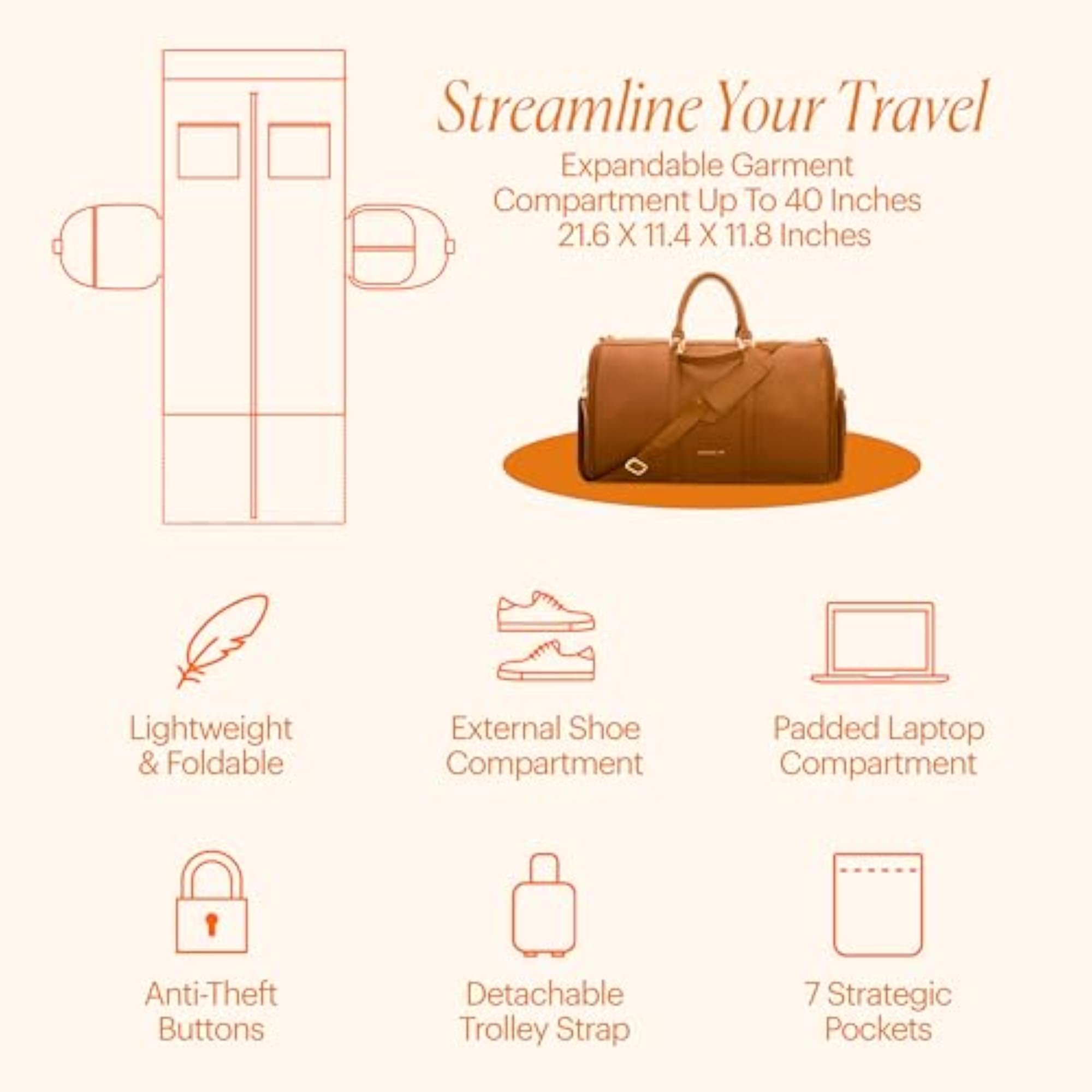 Garment Bag, Brown, Travel Suit Cover