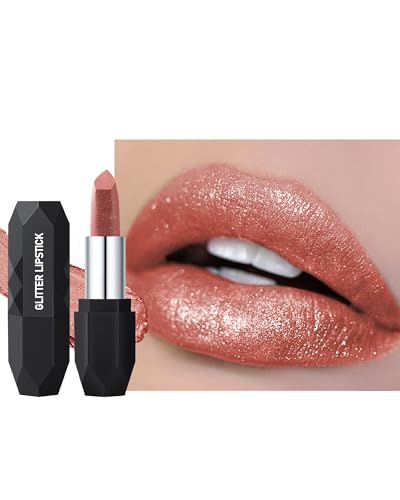 Glitzer Metallic Lippenstift, Wasserdicht Matte Shimmer Lipgloss, Langanhaltender Glitter Creamy Lipstick, Sparkly Diamond Finish, Lightweight Glatt Frauentag Vegan Makeup Produkt für Frauen-03