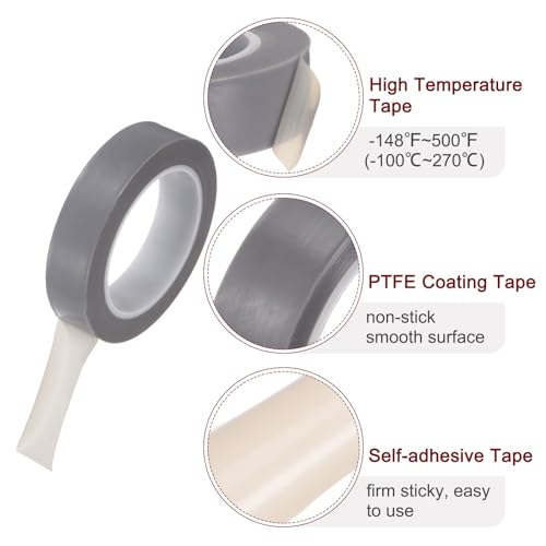 Image of HARFINGTON Fabric PTFE Tape Roll, 1 inch x 108ft High Temperature PTFE Adhesive Tape 0.18mm Thickness for Vacuum Sealer Machine Hand Sealers, Grey