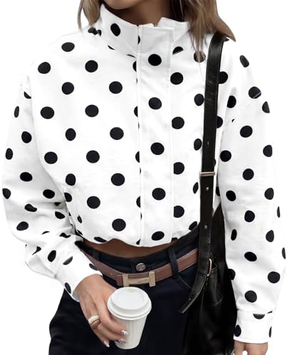 Image of Tankaneo Womens Polka Dot Zip Up Cropped Jackets