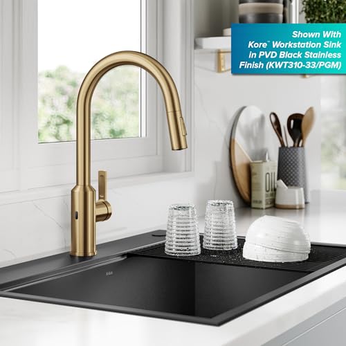 Image of Kraus Oletto Kitchen Faucets Touchless Sensor Single Handle Pull-Down Sprayer in Brushed Brass, KSF-2830BB