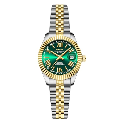 Image of NIBOSI Watches for Woman Analog Quartz Stainless Steel Diamond Rose Gold Green Small Dial Women Watches Classic Wrist Watch Date Waterproof
