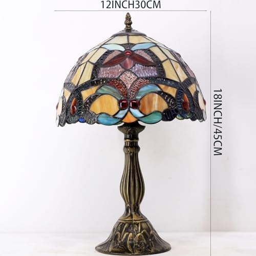 Image of WERFACTORY Tiffany Table Lamp Orange Stained Glass Desk Bedside Light