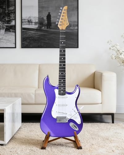 Image of Leo Jaymz Beginner Electric Guitar 39 inch Kit with Portable Amplifier, Padded Gig Bag, Digital Tuner，Capo，Strap，Picks，Classic SSS Pickups(Purple-SSS)