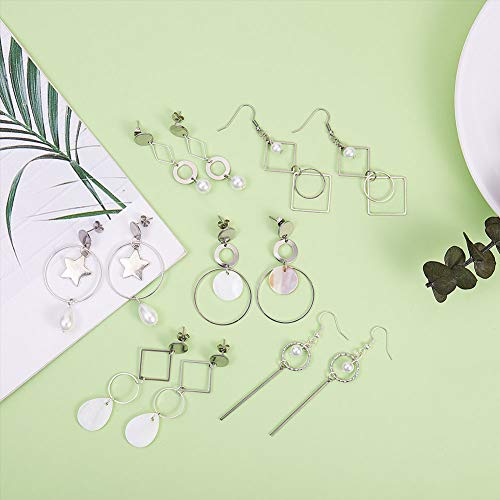 SUNNYCLUE 1 Box DIY 10 works Geometric Hollow Earring Making Starter Kit Classic Round Square Heart Triangle Connectors with Shell Charms - Image 4