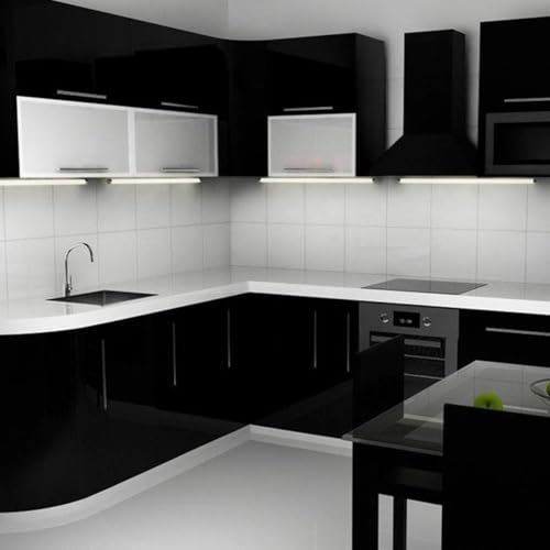 Image of HOME13 Self Adhesive Glossy Wallpaper Vinyl Stickers for Drawer and Shelf Waterproof Wallpaper for Table Top Kitchen (Black Glossy, 2 Feet BY 5 Feet)