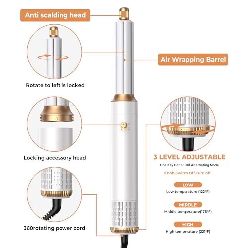 Image of 5 in 1 Blow Dryer Brush Set, Hot Air Styler Negative Ion Air Curling Wrap Air Curler Low Heat Hair Care, Round Brush Blow Dryer Hair Styling Tools Gift for Dry,Volumize,Straight,Curl, 110-120V