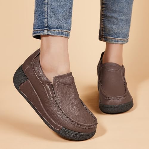 DGOXSWI Women's Platform Leather Loafer Dress Walking Slip-On Comfort Chunky Work Shoes US Brown 7.5 by DGOXSWI - Used condition - Image 6