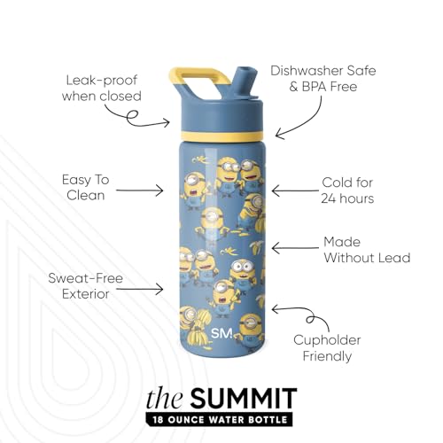 Image of Simple Modern Kids Summit Water Bottle with Straw Lid | Despicable Me Minions 18oz Stainless Steel Cup Insulated Tumbler for Girls, Boys, School | Minions Unite