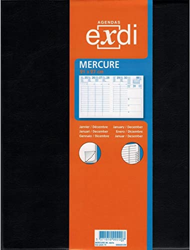 Exdi - Agenda de Bureau Economique Spiralés Mercure Noir - 1 Semaine Sur 2 Pages - Janvier 2026 à Décembre 2026 - Format : 21 x 27 cm