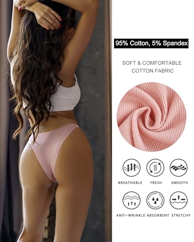 Image of FINETOO Womens Underwear Cotton High Cut String Bikini Panties Low Rise Hipster Ladies Sexy Cheeky Underwear 6 Pack