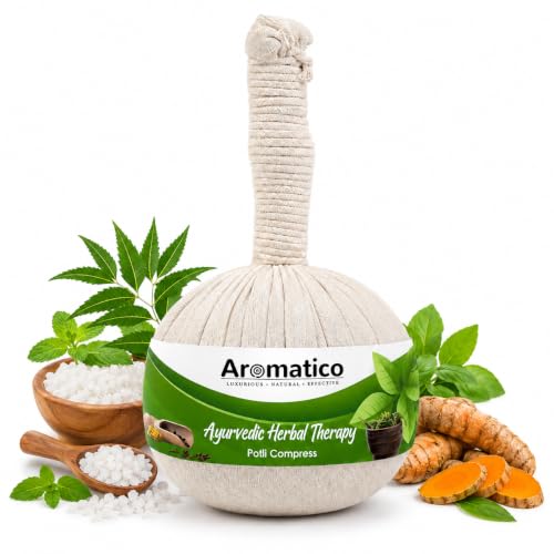 Image of AROMATICO 100% Ayurvedic Herbal Massage Potli. Helps in Pain Relief, with healing power of Turmeric (Haldi), Neem & 17 ancient herbs. 200gm