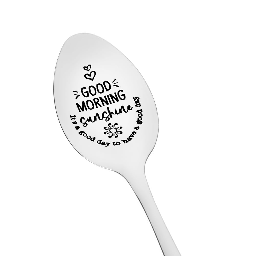 Inspirational Gifts for Best Friend Daughter Birthday Gifts for Women Good Morning Sunshine Spoon for Mum Sister Postive Affirmation Presents for Girlfriend Wife Coffee Tea Ice Cream Engraved Spoons