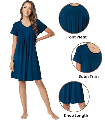 Image of NACHILA Nightgowns for Women-Viscose Made from Bamboo, Pleated Sleepwear.
