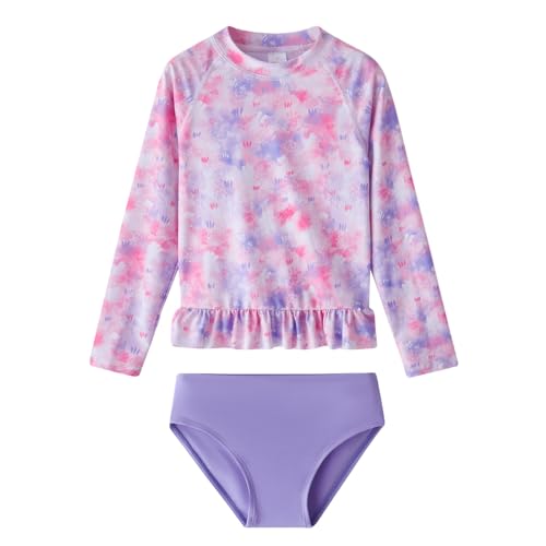 Image of Toddler and Little Girls Rash Guard Swimsuit Set UPF 50+ Swimwear