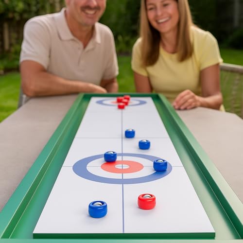 HOME It® Shuffleboard Holz Umkehrbar mit 4 rote Pucks und 4 Blaue Pucks - 115 x 34 x 4 cm (L x B x H)