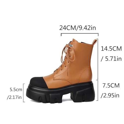 Women's Leather Black Platform Dressy Combat Boots Lightweight Gothic Round Toe Zipper Block Chunky Heel Lug Sole Lace Up Goth Ankle Boots4