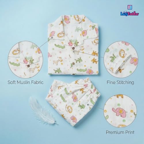 Image of 100% Cotton Muslin Pant Shirt Set | Ultra Soft Breathable Toddler Outfit | Summer Wear Kids Clothing | Skin Friendly Comfortable Fit | SIZE | PRINT