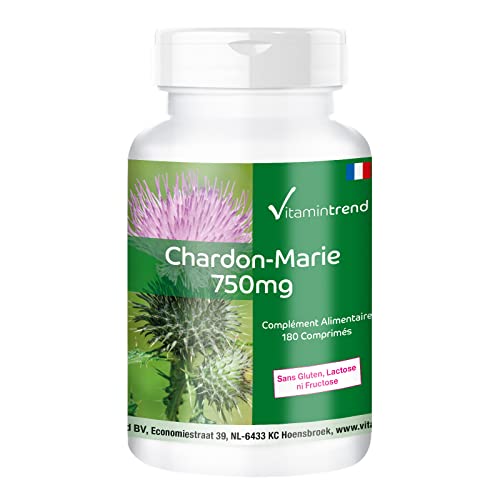 Extrait de Chardon-Marie 750mg – Boite de 180 comprimés - ! POUR 6 MOIS ! – Végan – Hautement dosé - 80% Silymarine | Vitamintrend®