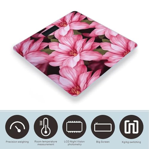 Báscula digital para baño con diseño floral y cinta métrica miniatura 3
