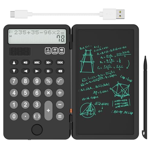 NEWYES Portable Calculator with Notepad, 2-Line 12-Digits Large Display, Rechargeable